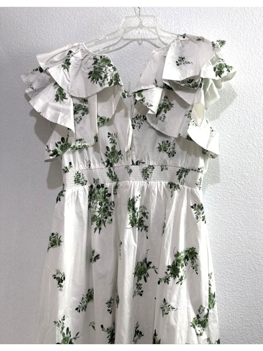 SugarLips Ria Floral Santana Tie Back Midi Emerald White Dress Plus Size 2X - Picture 10 of 12